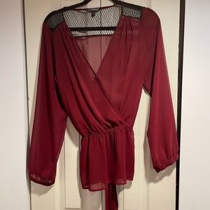 Express. See-Thru Crossover Maroon Blouse. Size L.